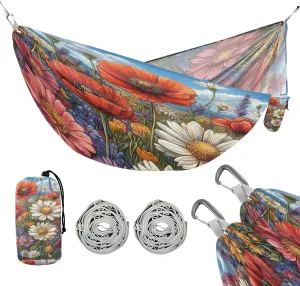 ATTX Colorful Wildflowers Camping Hammock - Lightweight & Portable Hammocks, Heavy Duty 330lbs Capacity for Indoor, Hiking, Backpacking, Travel, Backyard, Beach#450