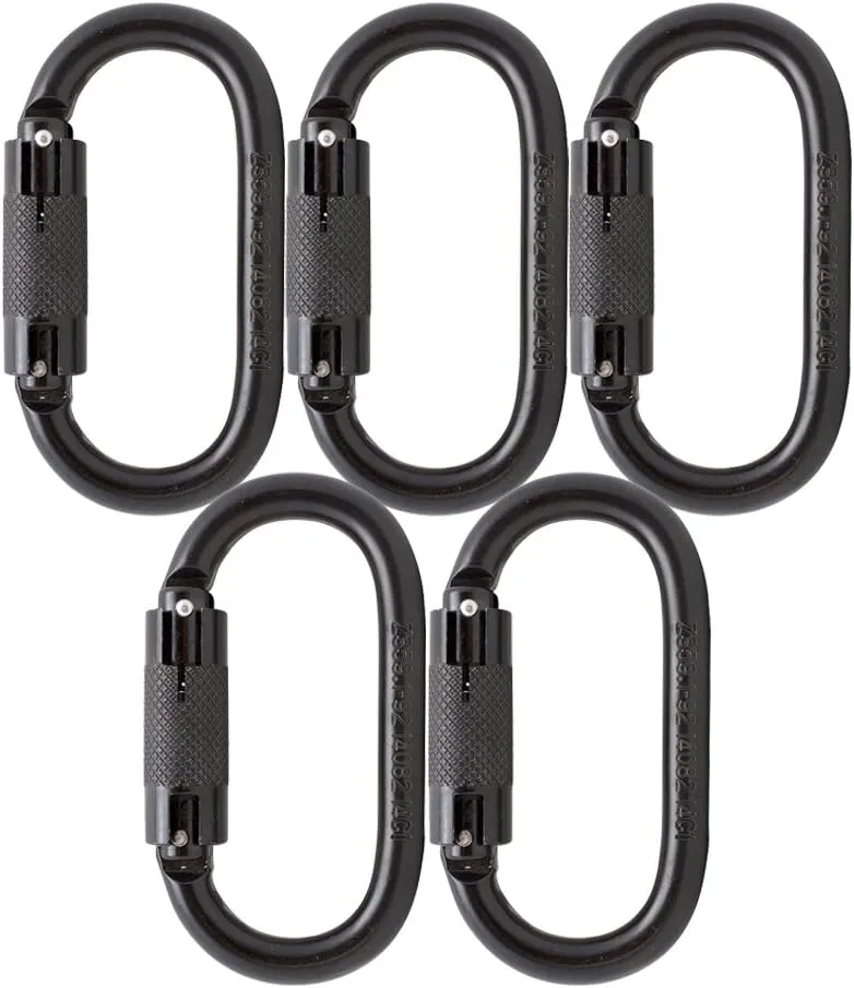 Auto Locking Carabiner 27KN (5-Pack) - Fusion Climb® Ovatti - Professional Rock Climbing Carabiner - Heavy Duty Steel Auto Locking Carabiner for Climbing, Rappelling, D Shaped - UIAA ANSI Compliant