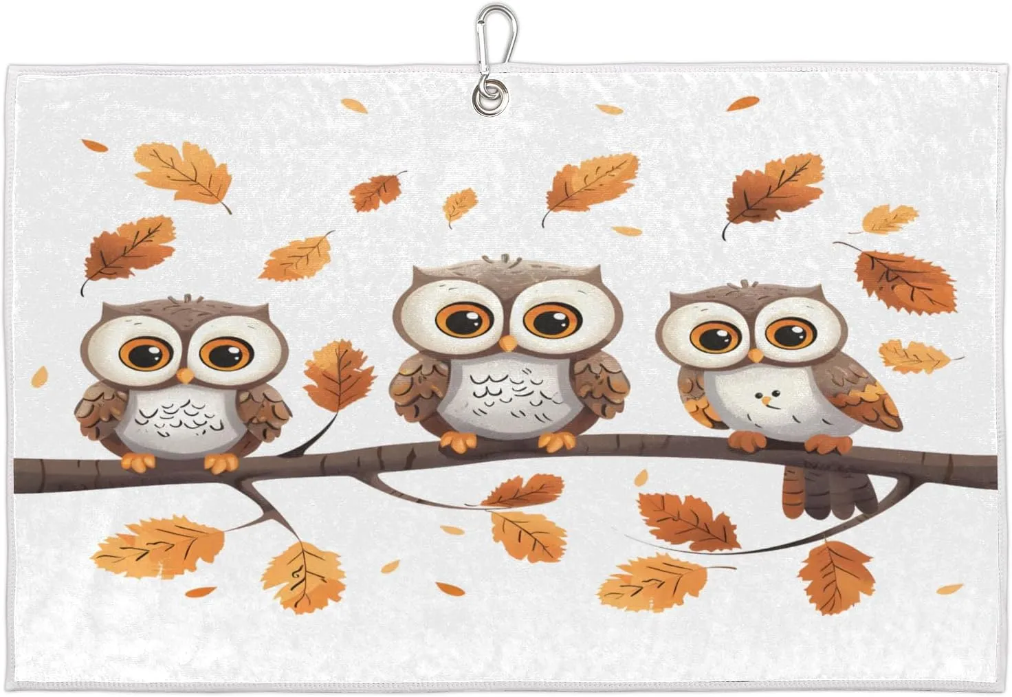 Autumn Branches Leaves Owls Golf Towel with Heavy Duty Carabiner Ultra Absorbent Quick Dry Perfect for Cleaning Clubs Balls Gear Essential Golf Accessory for Men Women Kids