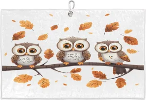 Autumn Branches Leaves Owls Golf Towel with Heavy Duty Carabiner Ultra Absorbent Quick Dry Perfect for Cleaning Clubs Balls Gear Essential Golf Accessory for Men Women Kids