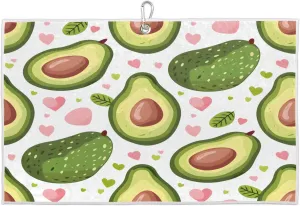Avocado Hearts Golf Towel with Heavy Duty Carabiner Clip Quick Dry Ultra Absorbent Club Ball Cleaning Towel Golf Accessories for Men Women