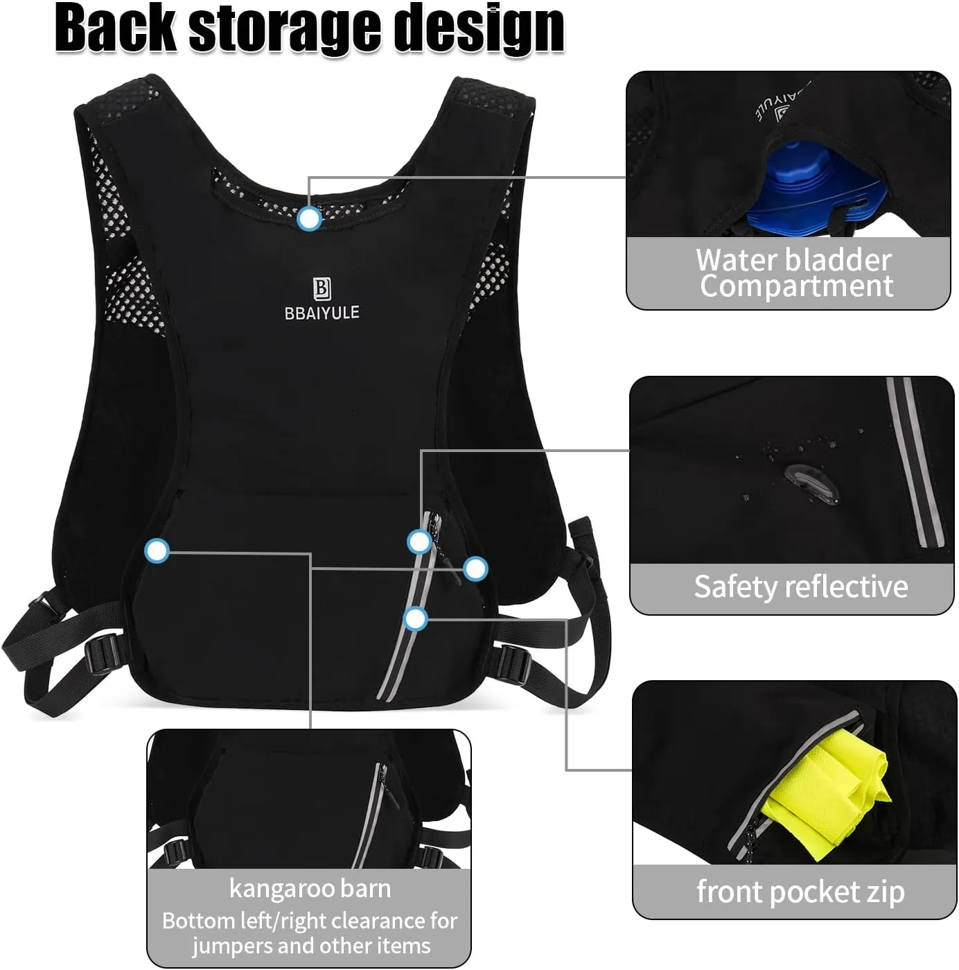 B BBAIYULE Hydration Running Vest , Hydration Bladder or Soft Flask(Optional), Lightweight Water Backpack Men Women, Trail Marathon Hiking Cycling