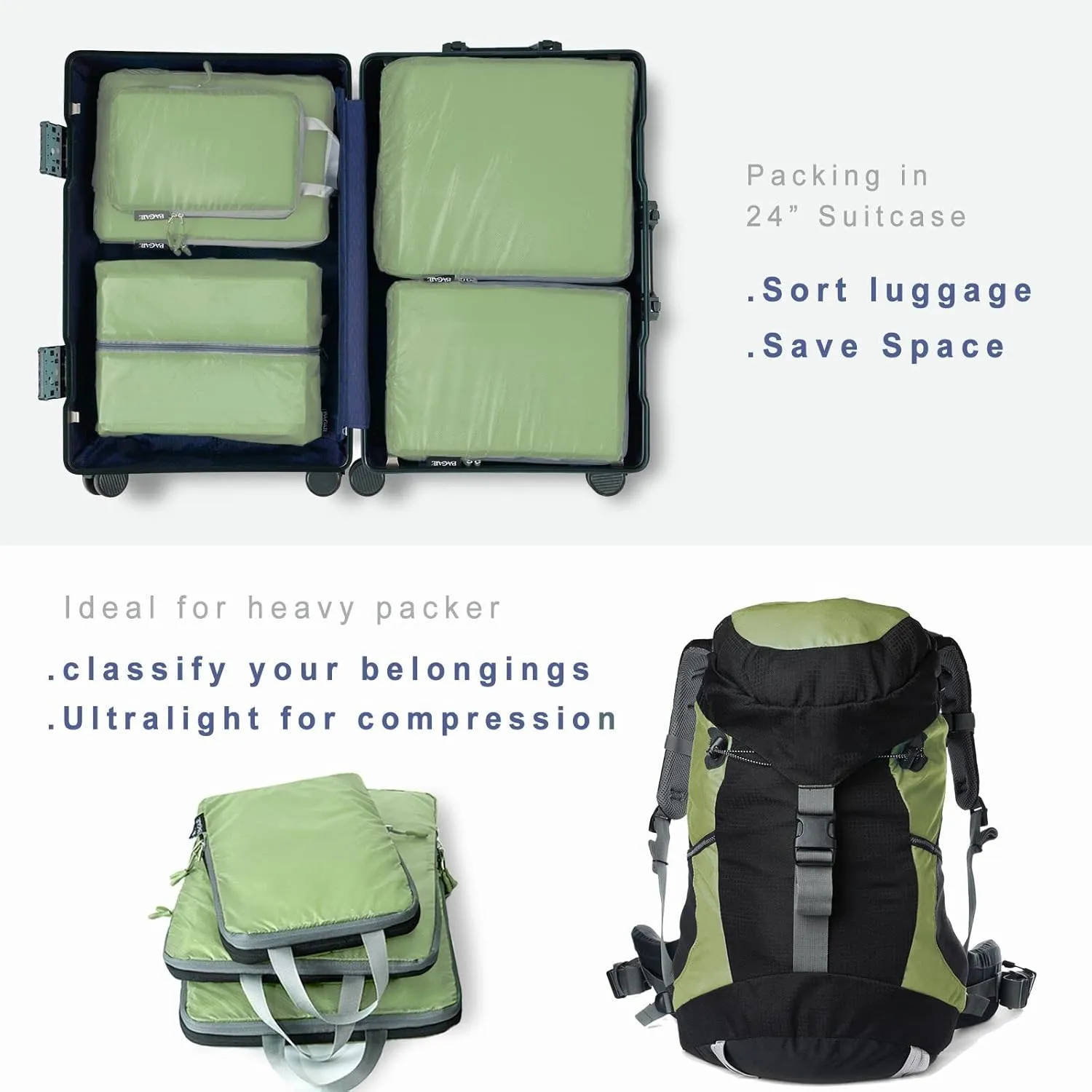 BAGAIL 4 Set/6 Set Ultralight Compression Packing Cubes Packing Organizer for Travel Accessories Luggage Suitcase Backpack