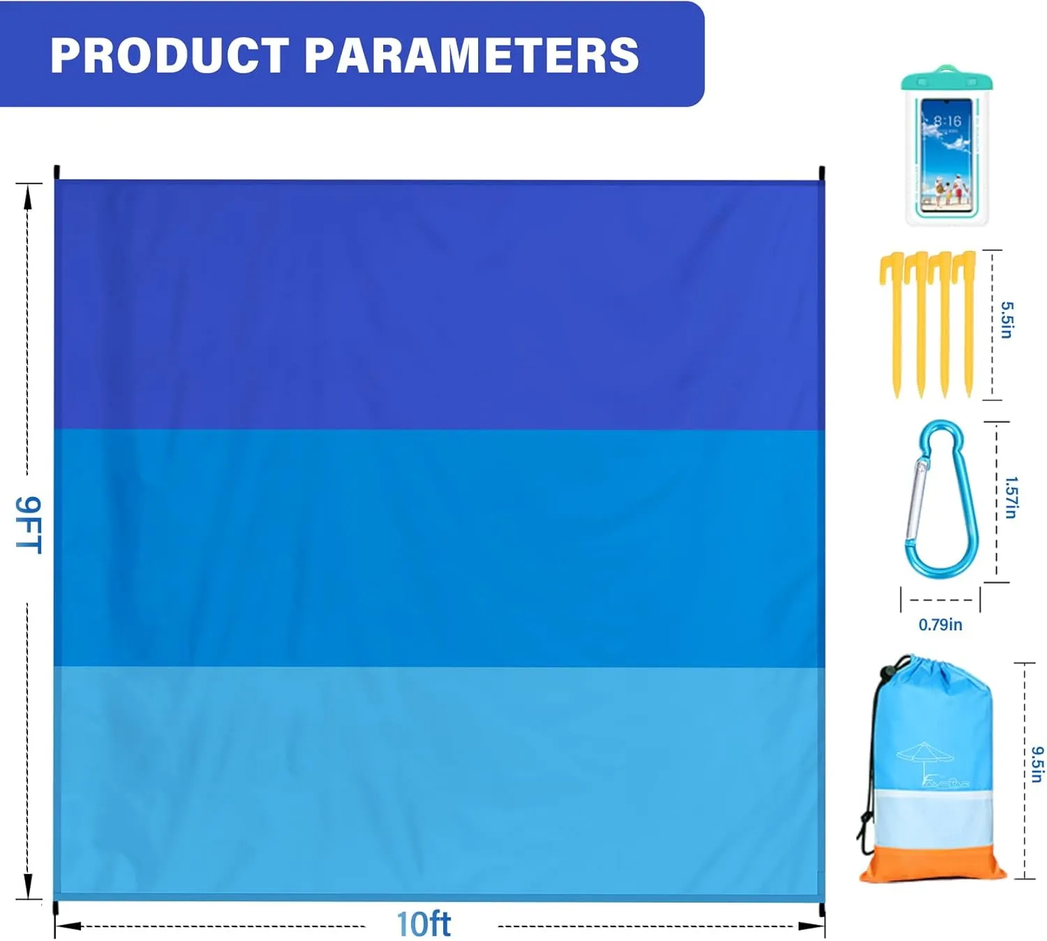 Beach Blanket Oversized Extra Large 10'X 9',Waterproof Sandproof Beach Blanket 2-8 Adults Lightweight Durable for Travel Camping Hiking Picnic (10'X 9', Blue3)