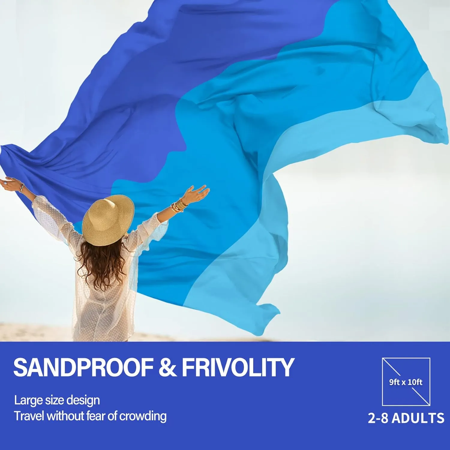 Beach Blanket Oversized Extra Large 10'X 9',Waterproof Sandproof Beach Blanket 2-8 Adults Lightweight Durable for Travel Camping Hiking Picnic (10'X 9', Blue3)