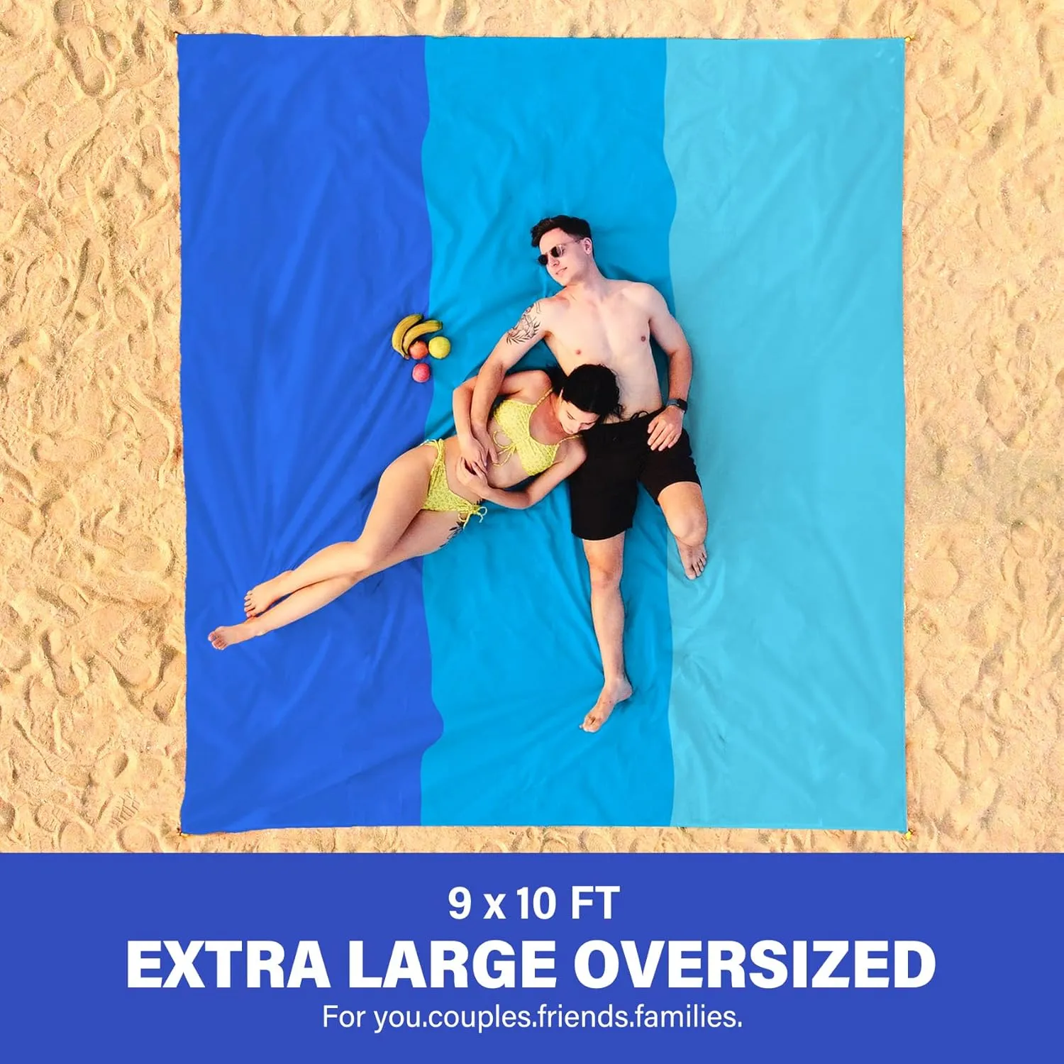 Beach Blanket Oversized Extra Large 10'X 9',Waterproof Sandproof Beach Blanket 2-8 Adults Lightweight Durable for Travel Camping Hiking Picnic (10'X 9', Blue3)