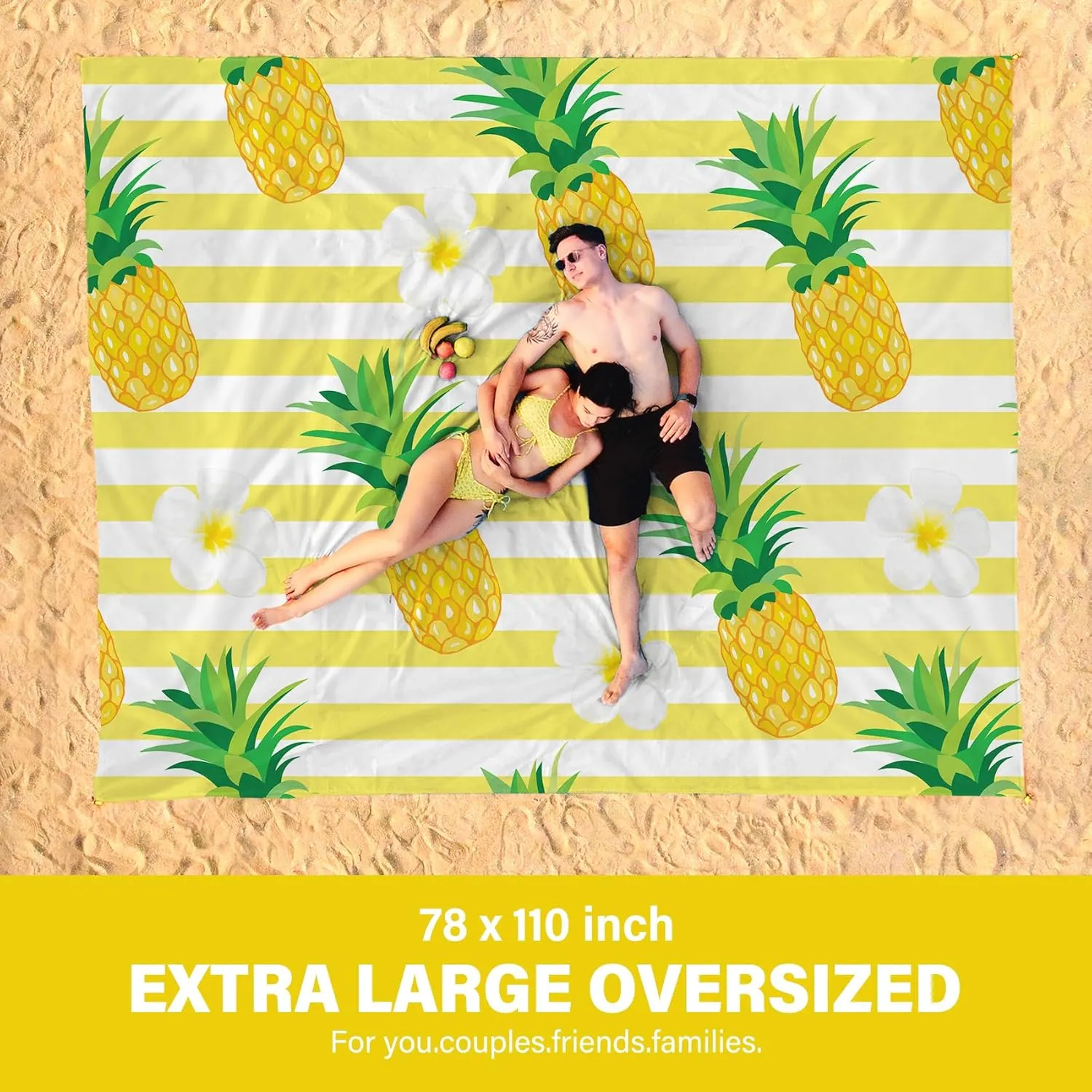 Beach Blanket Oversized Extra Large78 X 110",Waterproof Sandproof Beach Blanket 2-8 Adults Lightweight Durable for Travel Camping Hiking Picnic