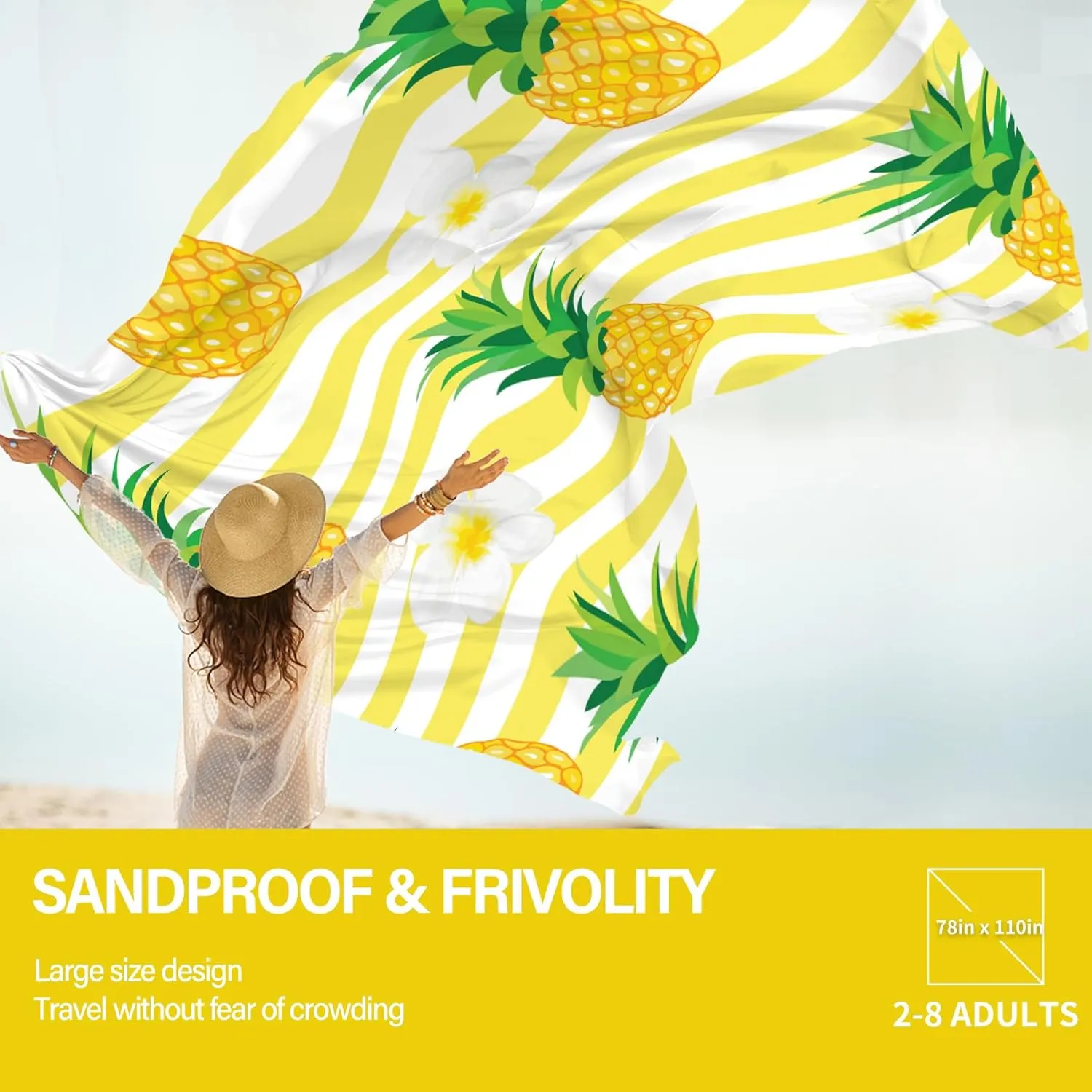 Beach Blanket Oversized Extra Large78 X 110",Waterproof Sandproof Beach Blanket 2-8 Adults Lightweight Durable for Travel Camping Hiking Picnic