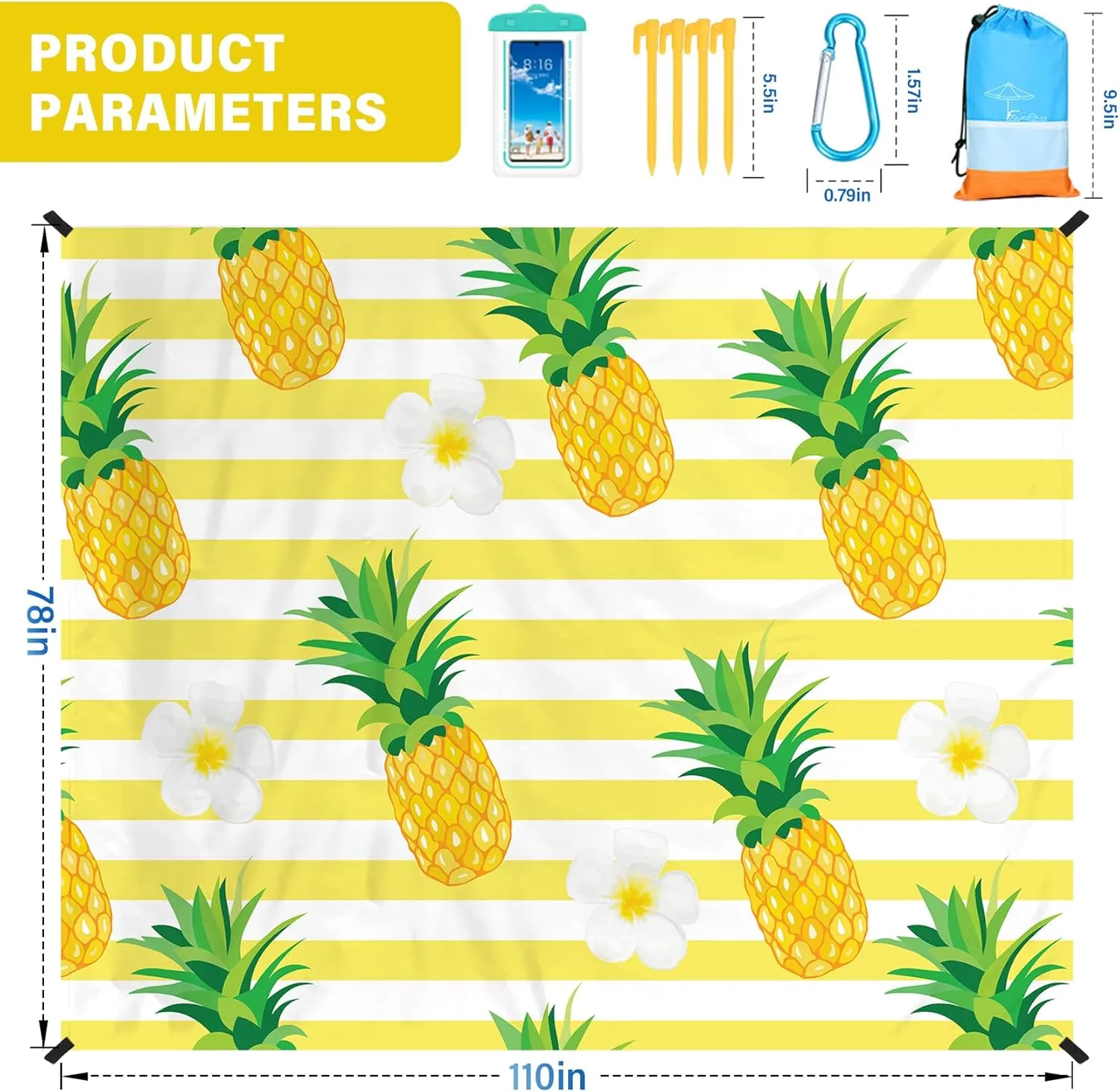 Beach Blanket Oversized Extra Large78 X 110",Waterproof Sandproof Beach Blanket 2-8 Adults Lightweight Durable for Travel Camping Hiking Picnic