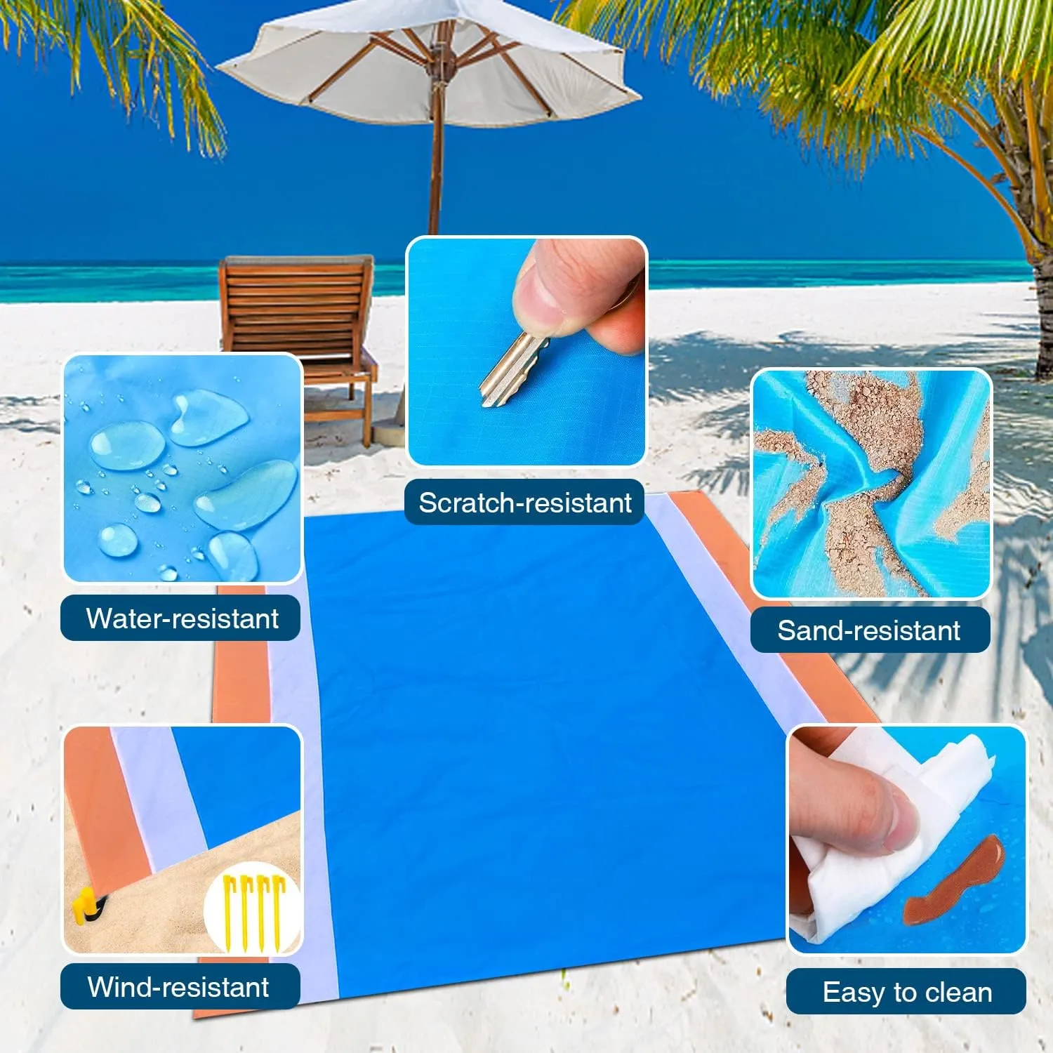 Beach Blanket, Sand Free Beach Blanket, 79''×83'' Extra Large Beach Mat, Quick Dry Beach Blanket Waterproof Sandproof, Lightweight Portable Outdoor Picnic Blanket for Travel, Camping, Hiking