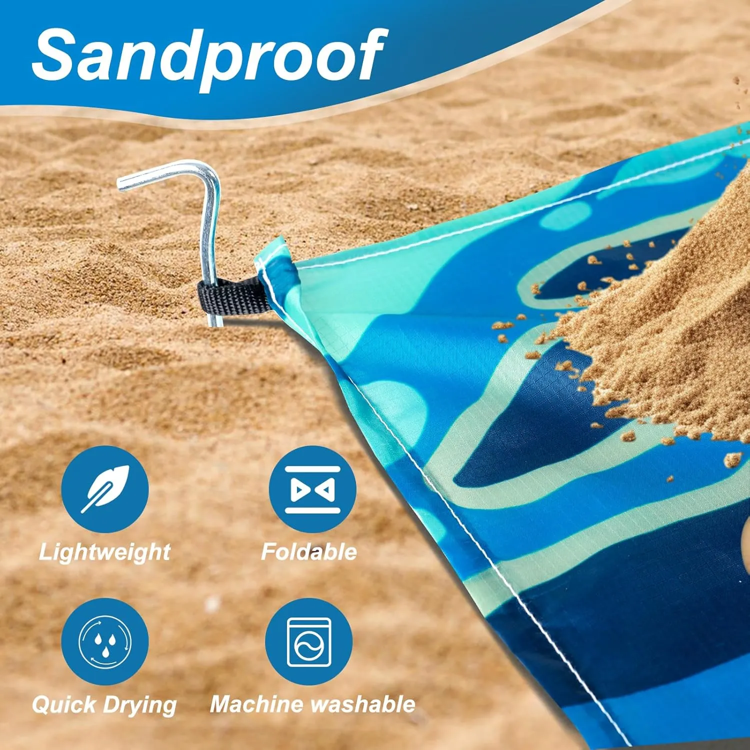 Beach Blanket Sandproof Beach Mat,118" X 110" for 1-8 Adults,Lightweight Quick Drying Picnic Mat for Travel, Camping, Hiking,Portable Beach Blanket