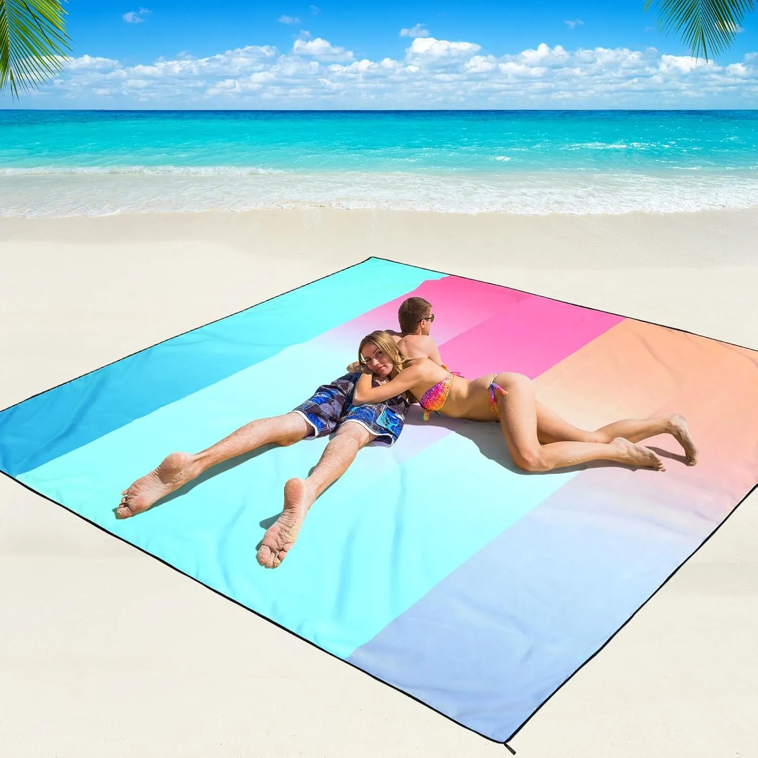 Beach Blanket Waterproof Sandproof Beach Mat 79" X 83" /10'x9'for 2-8 Adults Quick Drying Outdoor Picnic Mat Beach Accessories for Travel, Camping, Hiking