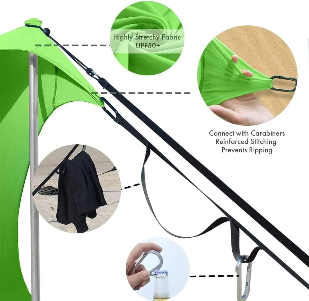Beach Canopy Windproof Design, Sun Shelter UPF50  Portable Family Tent with 6 Sandbags Anchors 10x10 FT 2 Pole Pop Up Outdoor Shelter for Beach, Camping, Fishing, Backyard