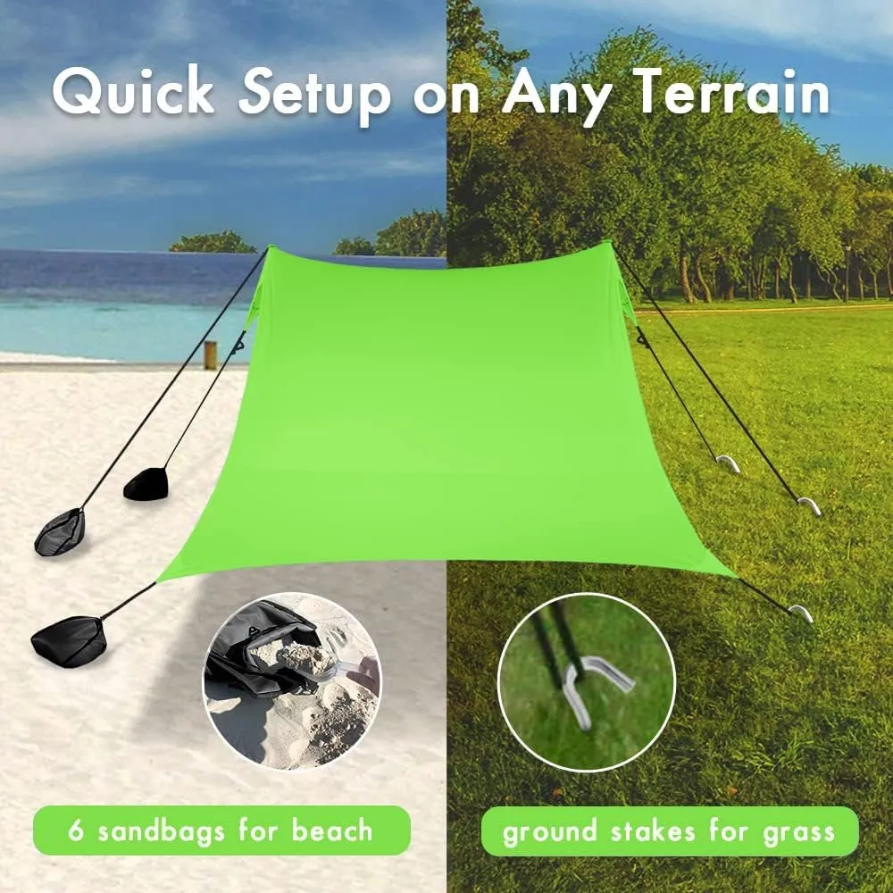 Beach Canopy Windproof Design, Sun Shelter UPF50  Portable Family Tent with 6 Sandbags Anchors 10x10 FT 2 Pole Pop Up Outdoor Shelter for Beach, Camping, Fishing, Backyard
