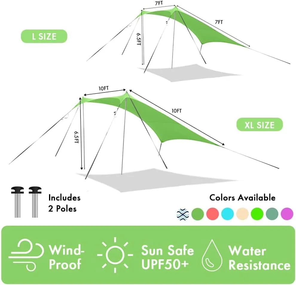 Beach Canopy Windproof Design, Sun Shelter UPF50  Portable Family Tent with 6 Sandbags Anchors 10x10 FT 2 Pole Pop Up Outdoor Shelter for Beach, Camping, Fishing, Backyard