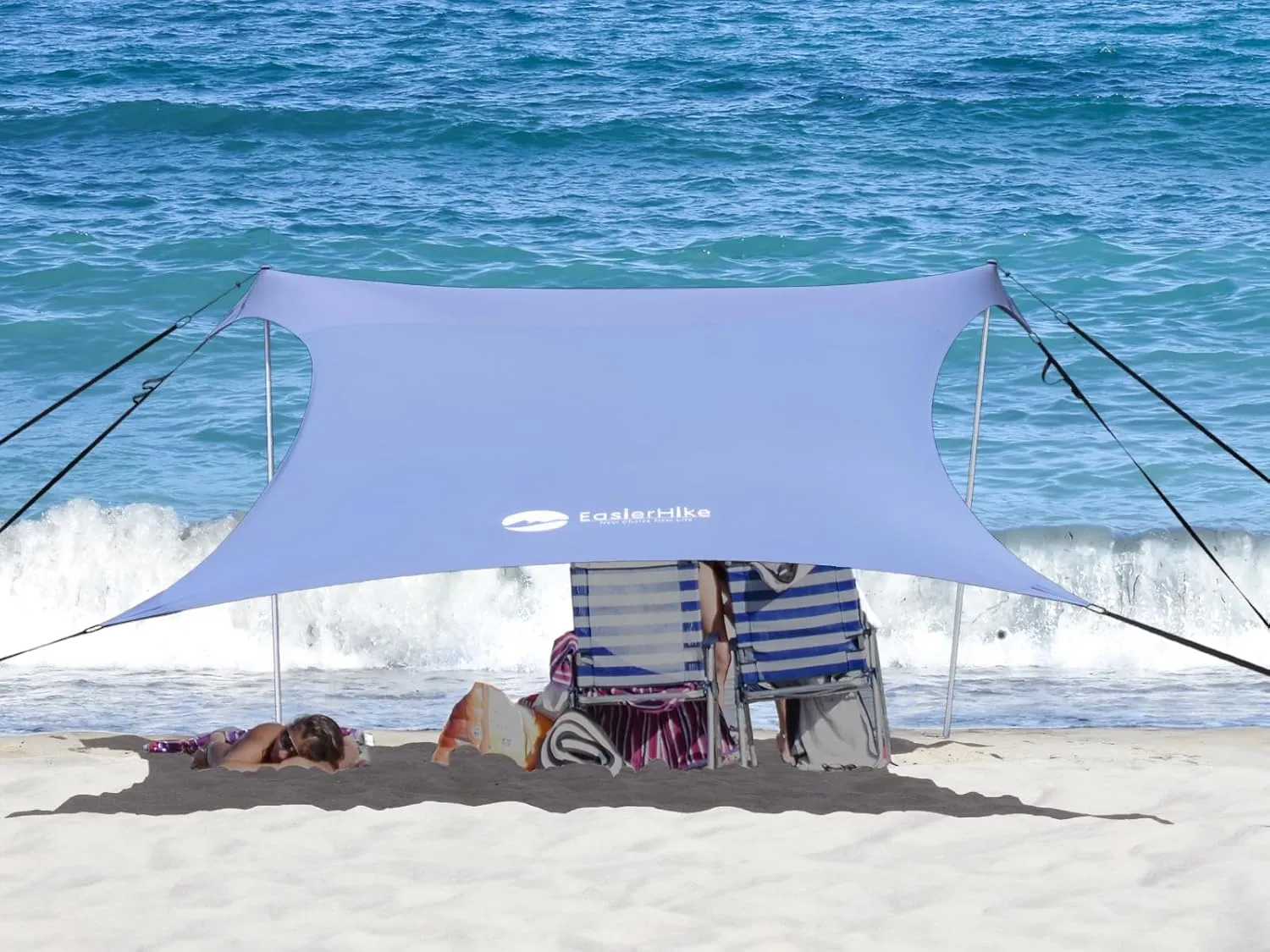 Beach Shade Windproof Design, Sun Shelter UPF50  Portable Family Tent with 6 Sandbags Anchors 7x7 FT 2 Pole Pop Up Outdoor Shelter for Beach, Camping, Fishing, Backyard and Picnics