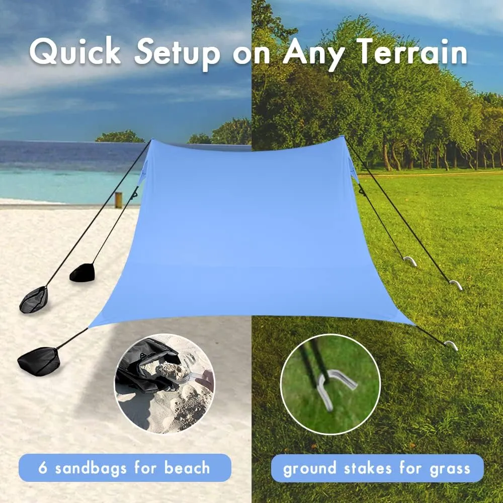 Beach Shade Windproof Design, Sun Shelter UPF50  Portable Family Tent with 6 Sandbags Anchors 7x7 FT 2 Pole Pop Up Outdoor Shelter for Beach, Camping, Fishing, Backyard and Picnics
