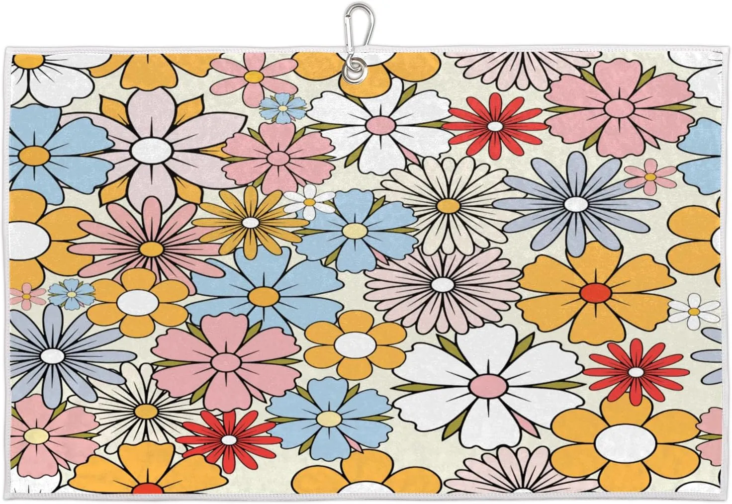 Beautiful Colorful Flowers Golf Towel with Heavy Duty Carabiner Clip Quick Dry Ultra Absorbent Club Ball Cleaning Towel Golf Accessories for Men Women