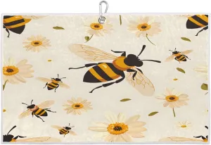 Bee Chrysanthemum Leaf Golf Towel with Heavy Duty Carabiner Ultra Absorbent Quick Dry Perfect for Cleaning Clubs Balls Gear Essential Golf Accessory for Men Women Kids