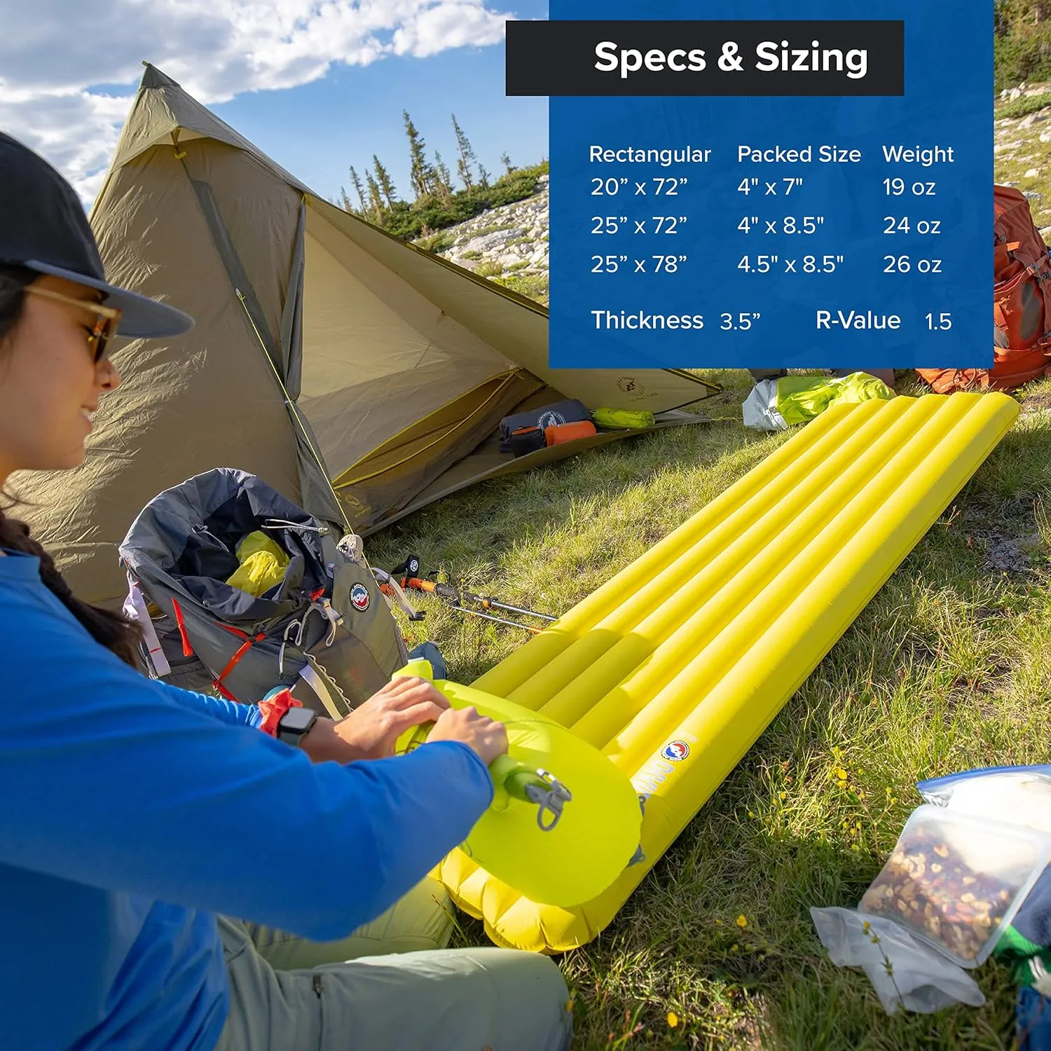Big Agnes Divide | Lightweight, Compact, Warm-Weather Air Chamber Sleeping Pad, Wide Long, Warm Olive
