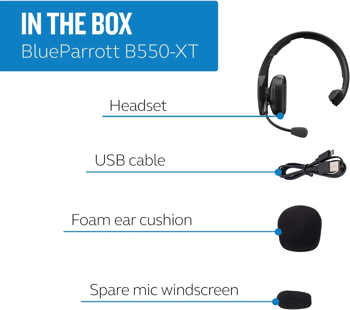 BlueParrott B550-XT Mono Bluetooth Wireless Headphones 96% Noise Canceling Over Head Trucker Headset with Mic, 100% Voice Control, IP54-Rated Protection, 24 hrs. Talk Time, Black