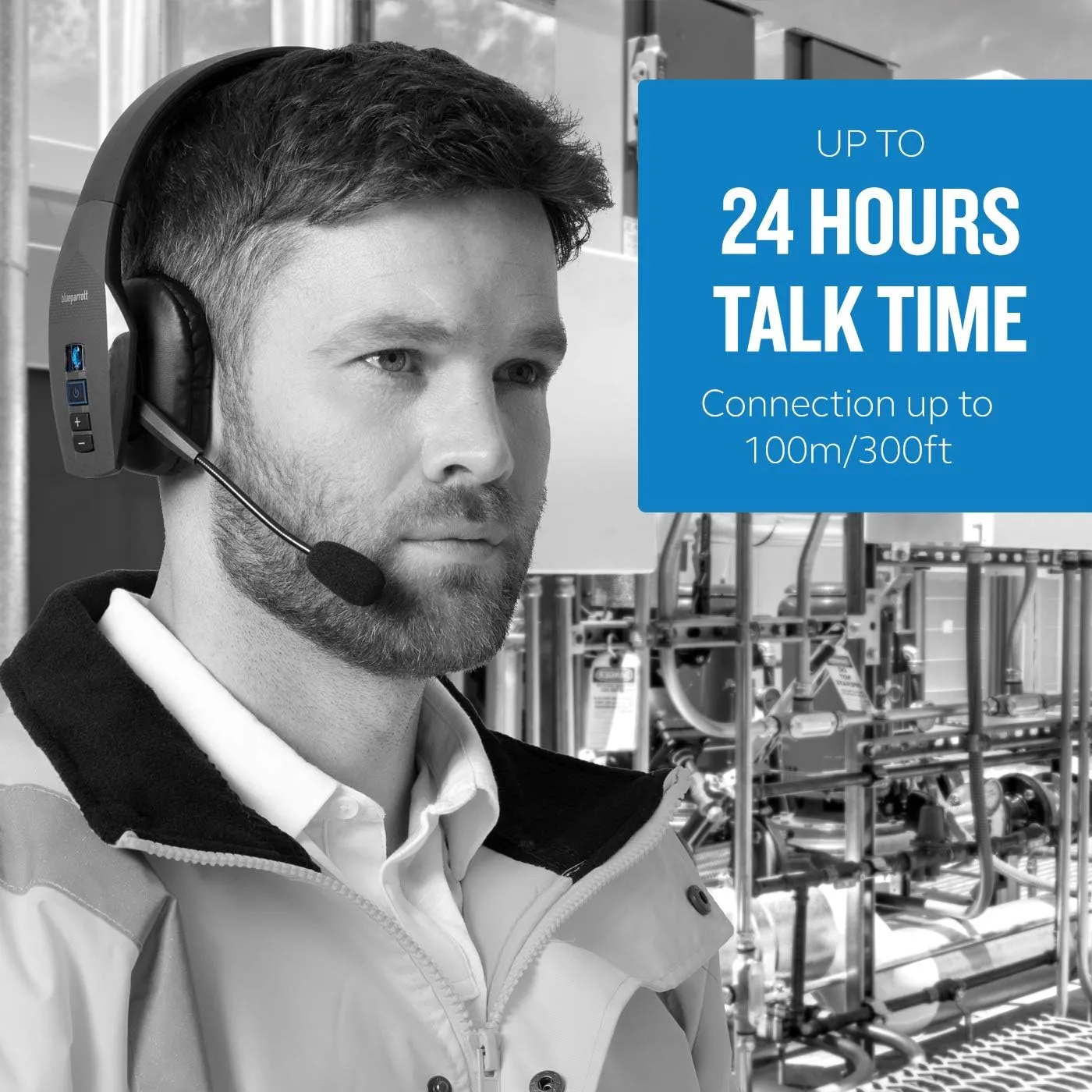 BlueParrott B550-XT Mono Bluetooth Wireless Headphones 96% Noise Canceling Over Head Trucker Headset with Mic, 100% Voice Control, IP54-Rated Protection, 24 hrs. Talk Time, Black