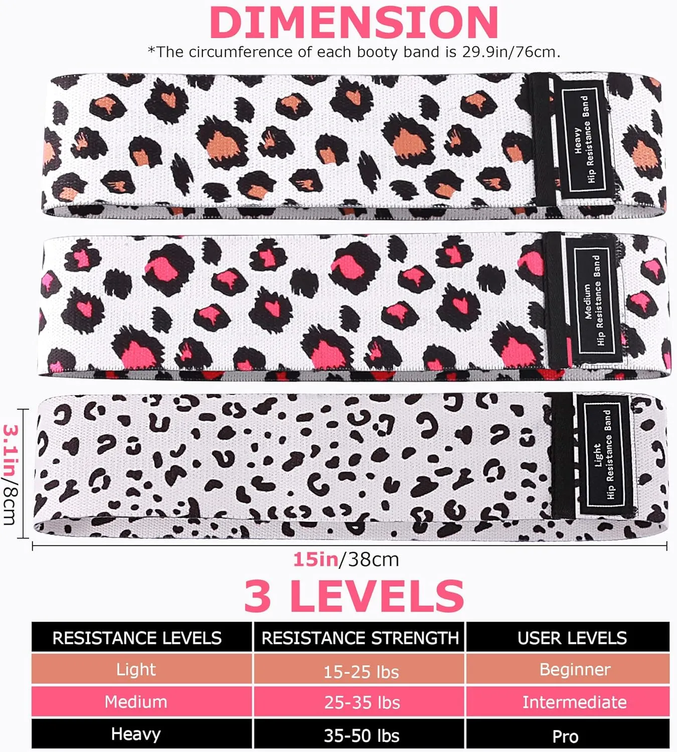 Booty Bands, 3 Levels Hip Bands, Polyester-Cotton and Latex Silk Workout Bands Resistance Bands for Home, Gym, Fitness, Pilates, Yoga (Pack of 3)
