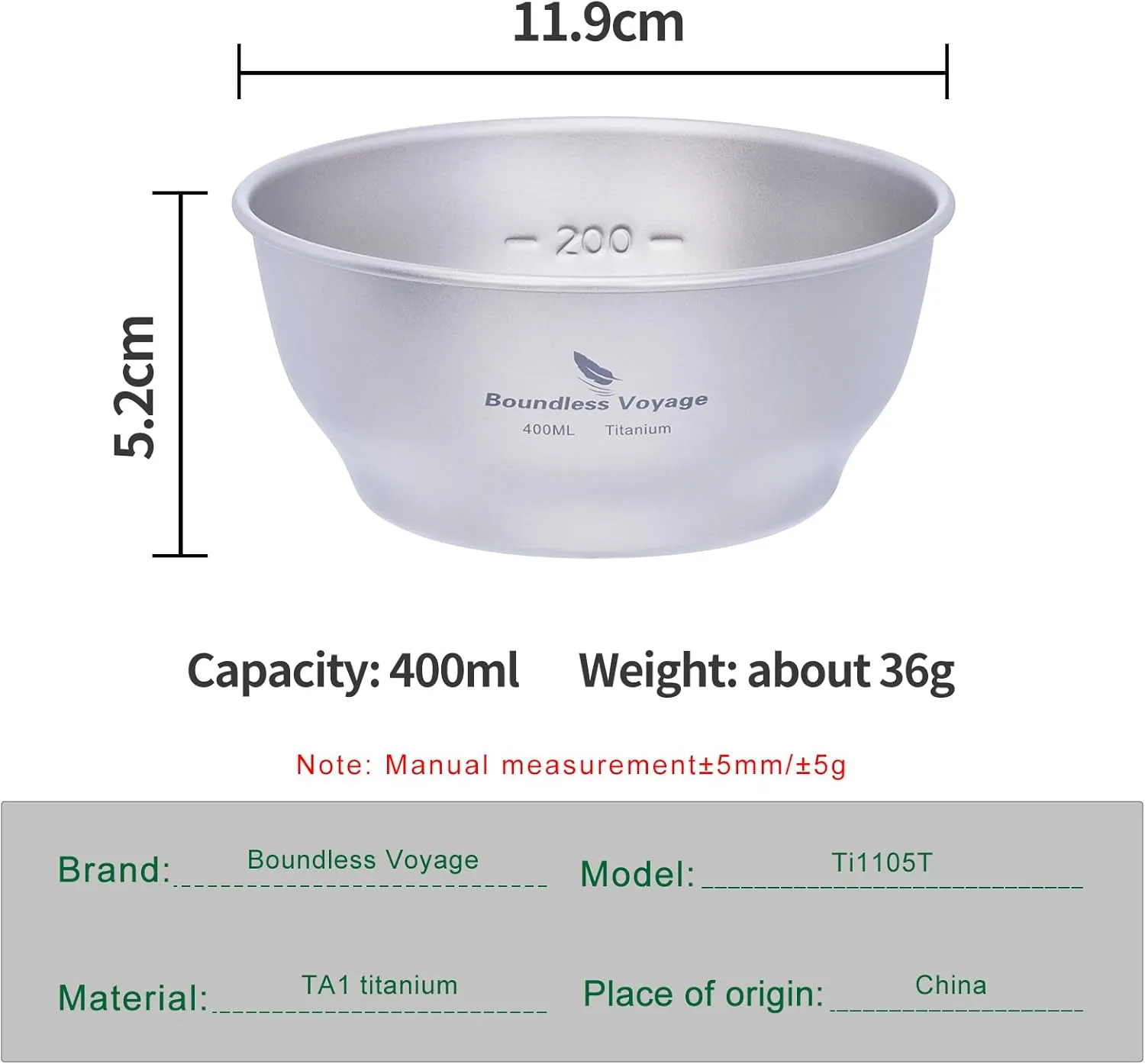 Boundless Voyage Titanium Dish Plate With Mesh Bag - Outdoor Dishware and Utensils Mess Kit, Single-Walled Bowl for Camping, Backpack Hiking