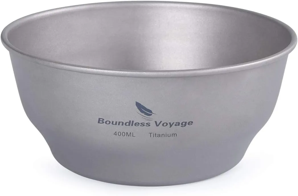 Boundless Voyage Ultralight Titanium Bowl Pan Plate Dish with Carry Bag Outdoor Camping Portable Tableware Cookware ((400ml Bowl)-Ti15163B)