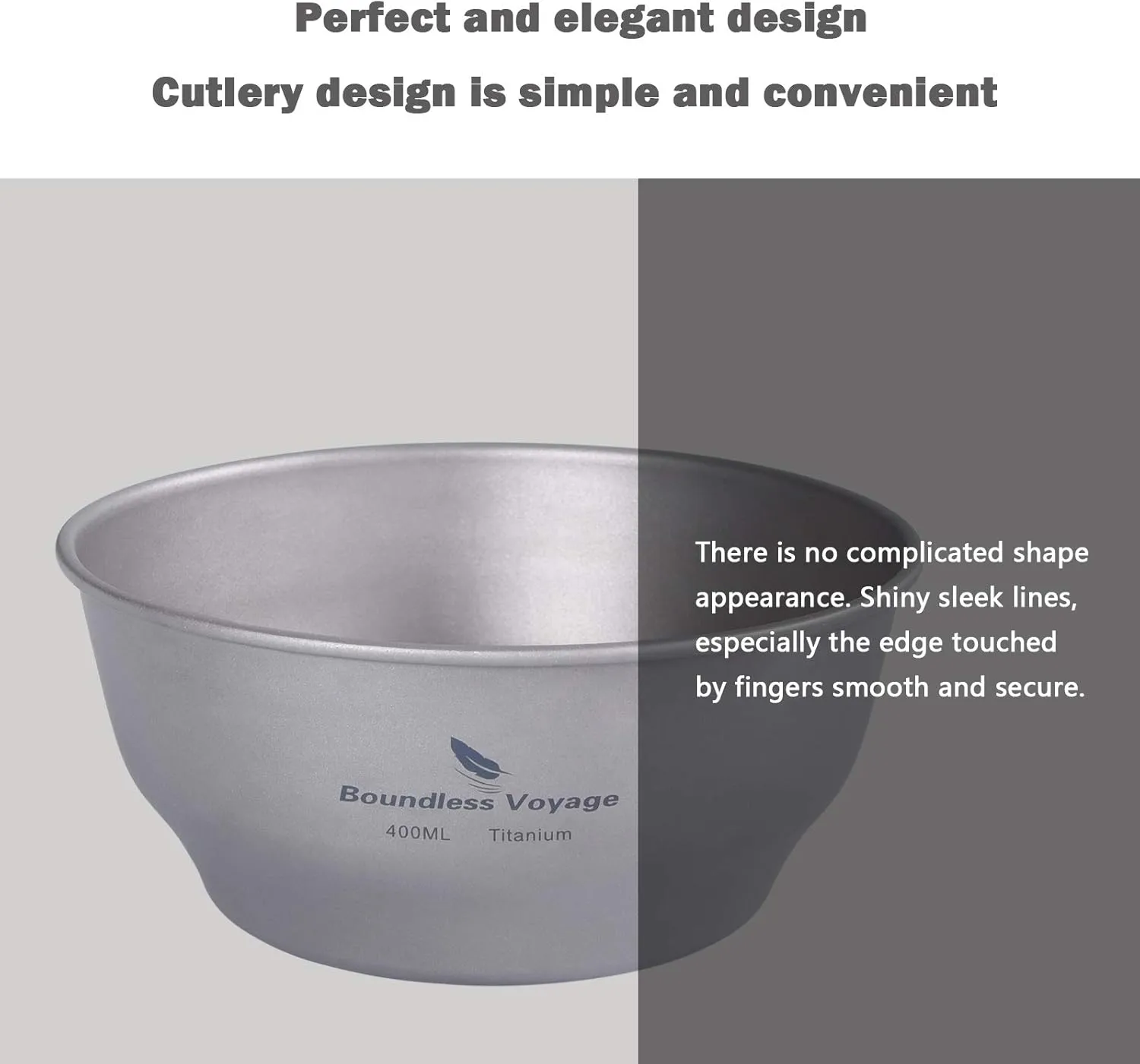 Boundless Voyage Ultralight Titanium Bowl Pan Plate Dish with Carry Bag Outdoor Camping Portable Tableware Cookware ((400ml Bowl)-Ti15163B)