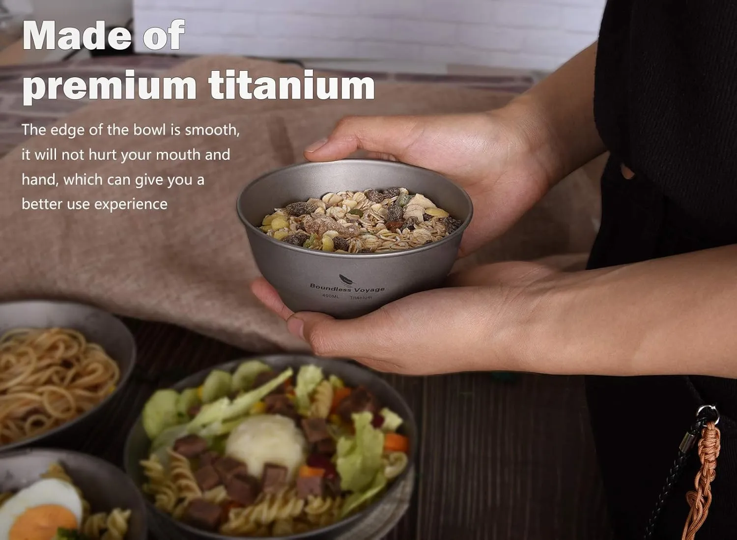 Boundless Voyage Ultralight Titanium Bowl Pan Plate Dish with Carry Bag Outdoor Camping Portable Tableware Cookware ((400ml Bowl)-Ti15163B)
