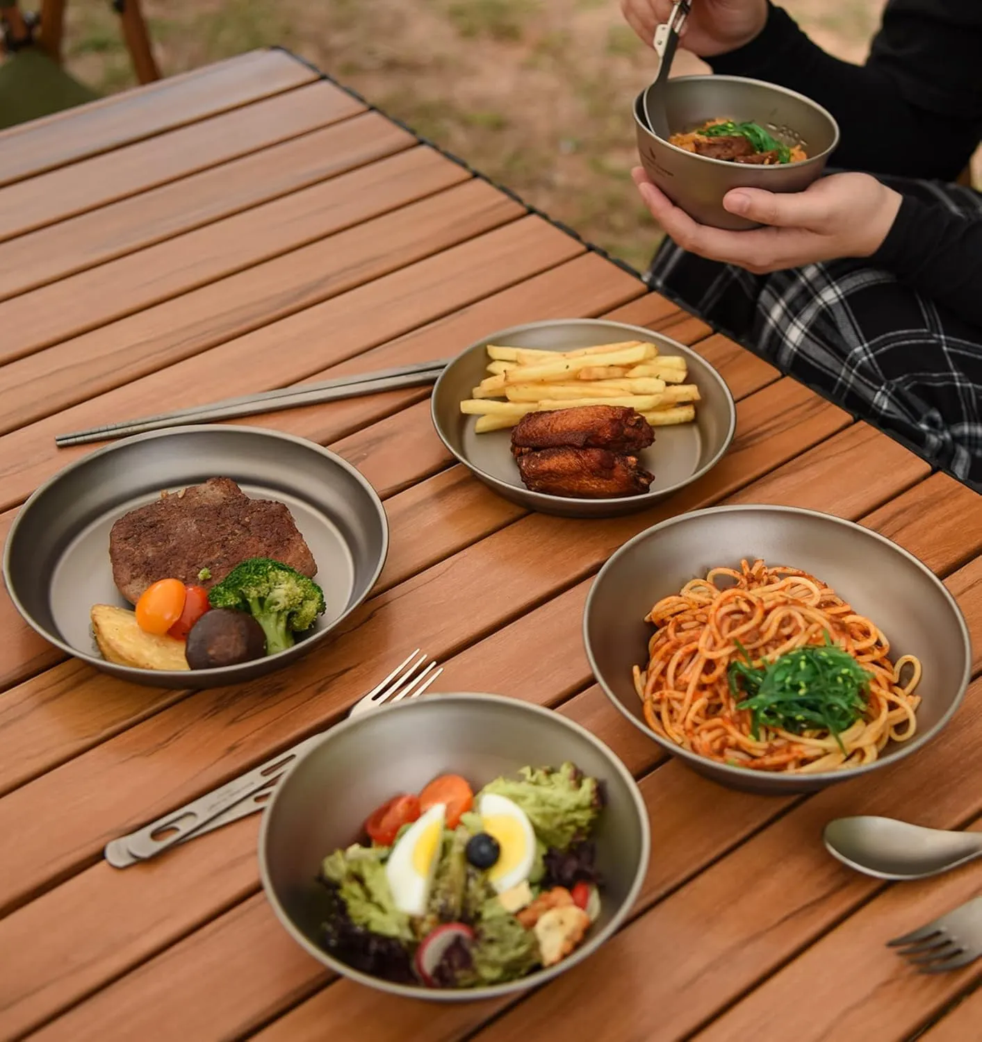 Boundless Voyage Ultralight Titanium Bowl Pan Plate Dish with Carry Bag Outdoor Camping Portable Tableware Cookware ((Plate-M)-Ti15167B)