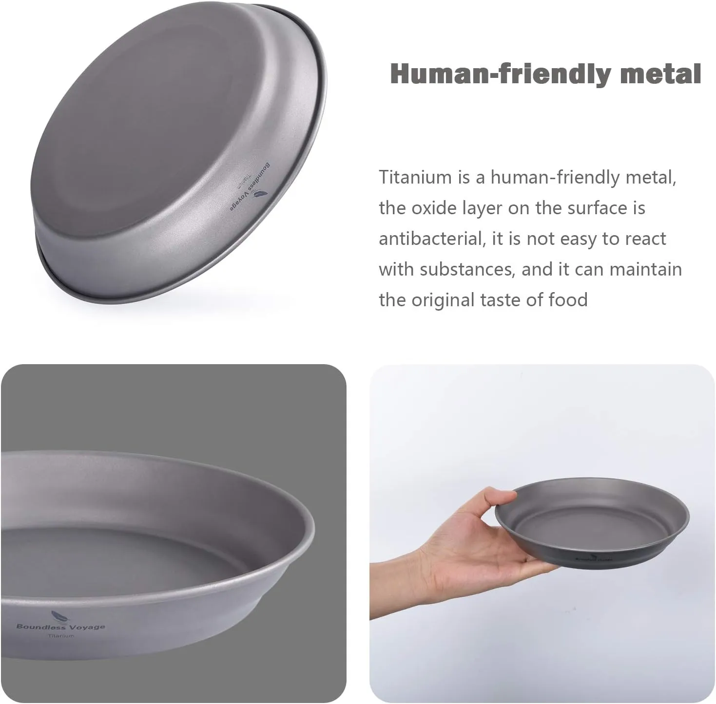 Boundless Voyage Ultralight Titanium Bowl Pan Plate Dish with Carry Bag Outdoor Camping Portable Tableware Cookware ((Plate-M)-Ti15167B)