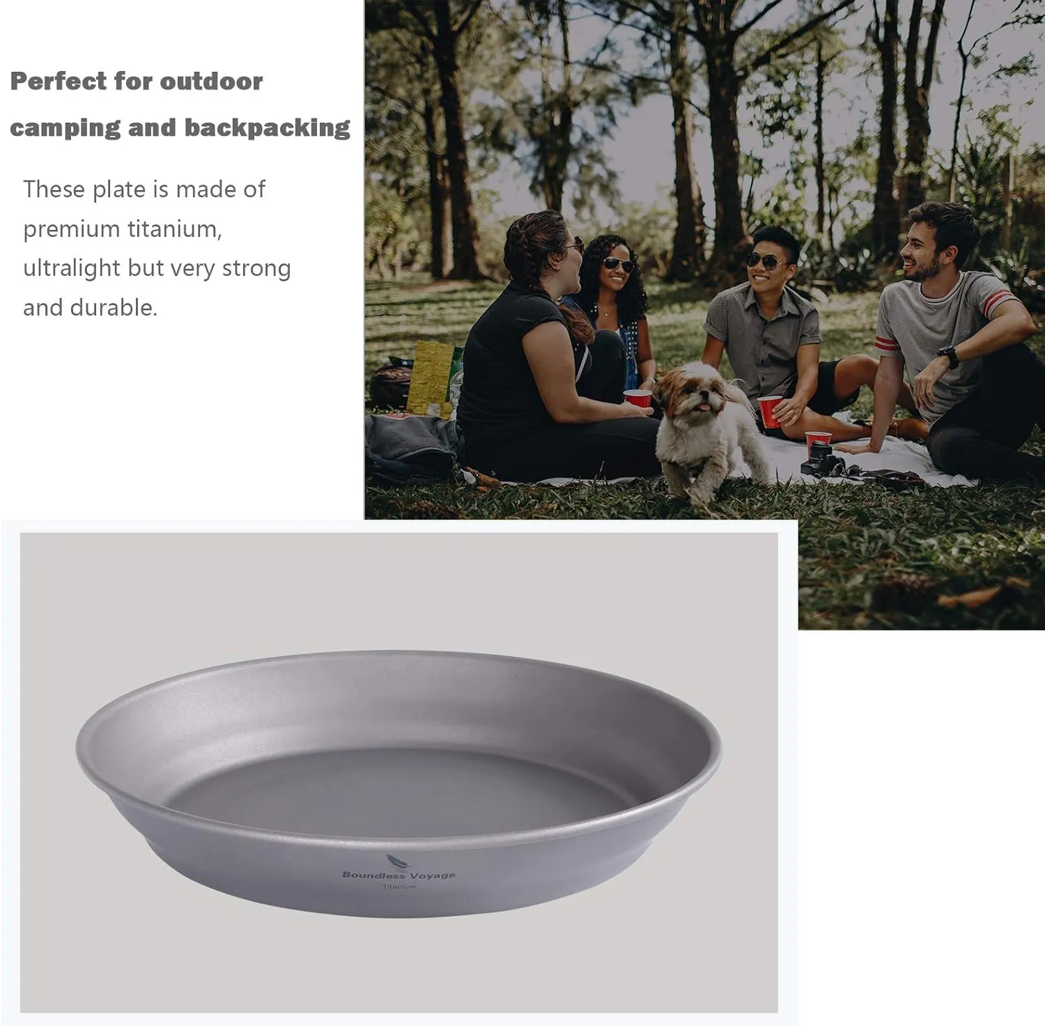 Boundless Voyage Ultralight Titanium Bowl Pan Plate Dish with Carry Bag Outdoor Camping Portable Tableware Cookware ((Plate-M)-Ti15167B)