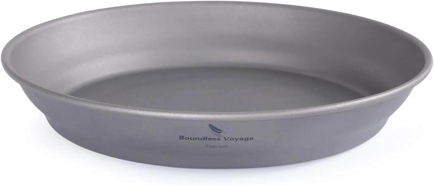 Boundless Voyage Ultralight Titanium Bowl Pan Plate Dish with Carry Bag Outdoor Camping Portable Tableware Cookware ((Plate-M)-Ti15167B)