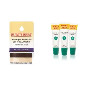 Burt's Bees Overnight Lip Sleeping Mask and Rescue Lip Relief Lip Balm Bundle (3 Pack)