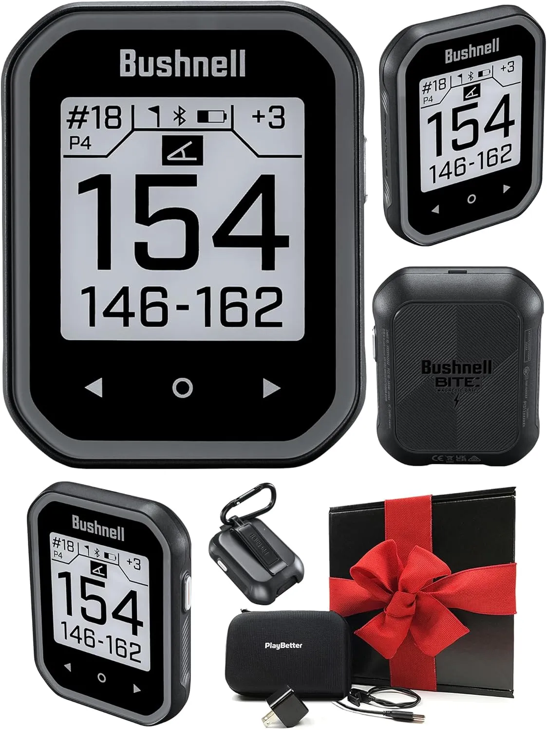 Bushnell Phantom 3 (Black) Slope Golf GPS Handheld Gift Box Bundle - Touchscreen, Auto Course, Hole Recognition & Auto-Prompt Score Entry with PlayBetter Wall Adapter & Protective Case