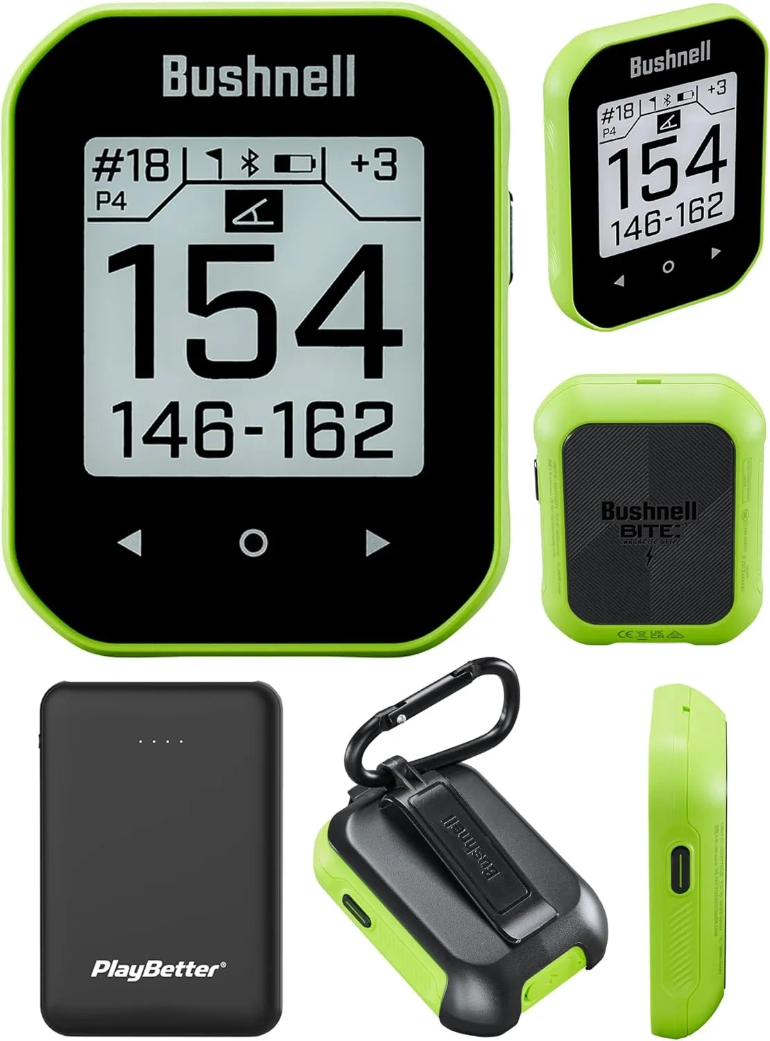 Bushnell Phantom 3 (Green) Slope Golf GPS Handheld Bundle - Touchscreen, Auto Course & Hole Recognition, Auto-Prompt Score Entry with PlayBetter Portable Charger, Belt Clip & Carabiner