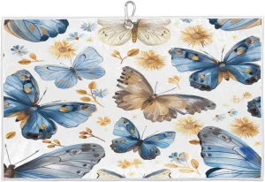 Butterfly Leaf Flower Watercolor Golf Towel with Heavy Duty Carabiner Clip Quick Dry Ultra Absorbent Club Ball Cleaning Towel Golf Accessories for Men Women