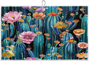 Cactus Flowers Watercolor Golf Towel with Heavy Duty Carabiner Clip Quick Dry Ultra Absorbent Club Ball Cleaning Towel Golf Accessories for Men Women