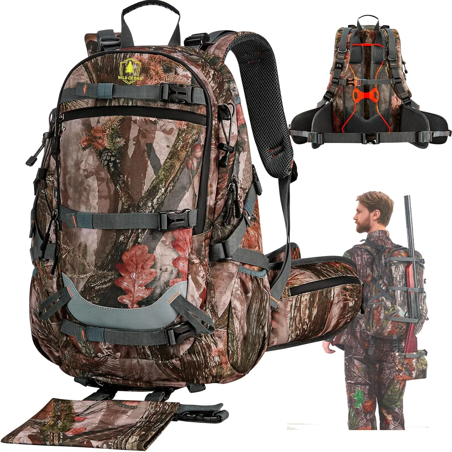 Camo Hunting Backpack for Men, 35L Durable Hunting Pack, 600D Daypack with Rain Cover, Interal Frame Support