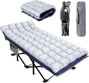 Camping Bed/Camping Cot for Adults, Portable & Foldable Folding Cot Bed with 4" Cozy Mattress, Easy-to-Carry, Heavy Duty Travel Bed for Camp, Tent, Outdoor & Indoor