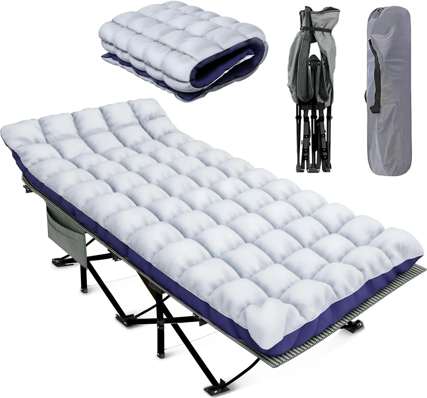 Camping Bed/Camping Cot for Adults, Portable & Foldable Folding Cot Bed with 4" Cozy Mattress, Easy-to-Carry, Heavy Duty Travel Bed for Camp, Tent, Outdoor & Indoor