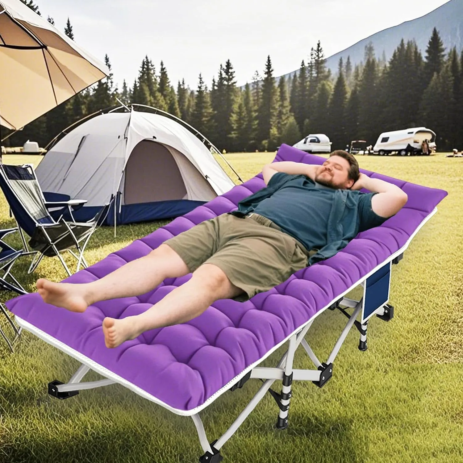 Camping cot with Mattress Comfortable Sleeping Cot for Adults with Carry Bag Portable Folding Cot Easy to Install Guest Bed for Home Indoor Outdoor