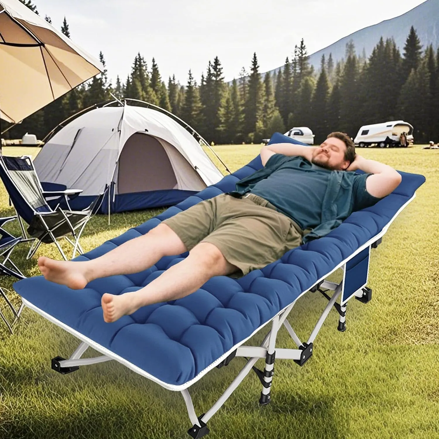 Camping cot with Mattress Comfortable Sleeping Cot for Adults with Carry Bag Portable Folding Cot Easy to Install Guest Bed for Home Outdoor Indoor