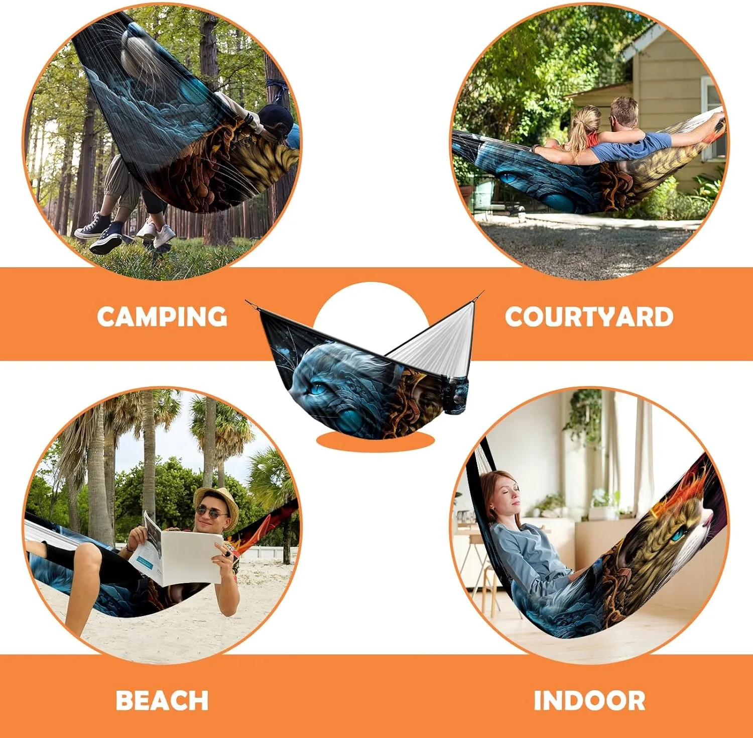 Camping Hammock Double & Single Portable Hammocks with 2 Tree Straps, Great for Hiking,Backpacking,Hunting,Outdoor,Beach,Camping, Cat (73)