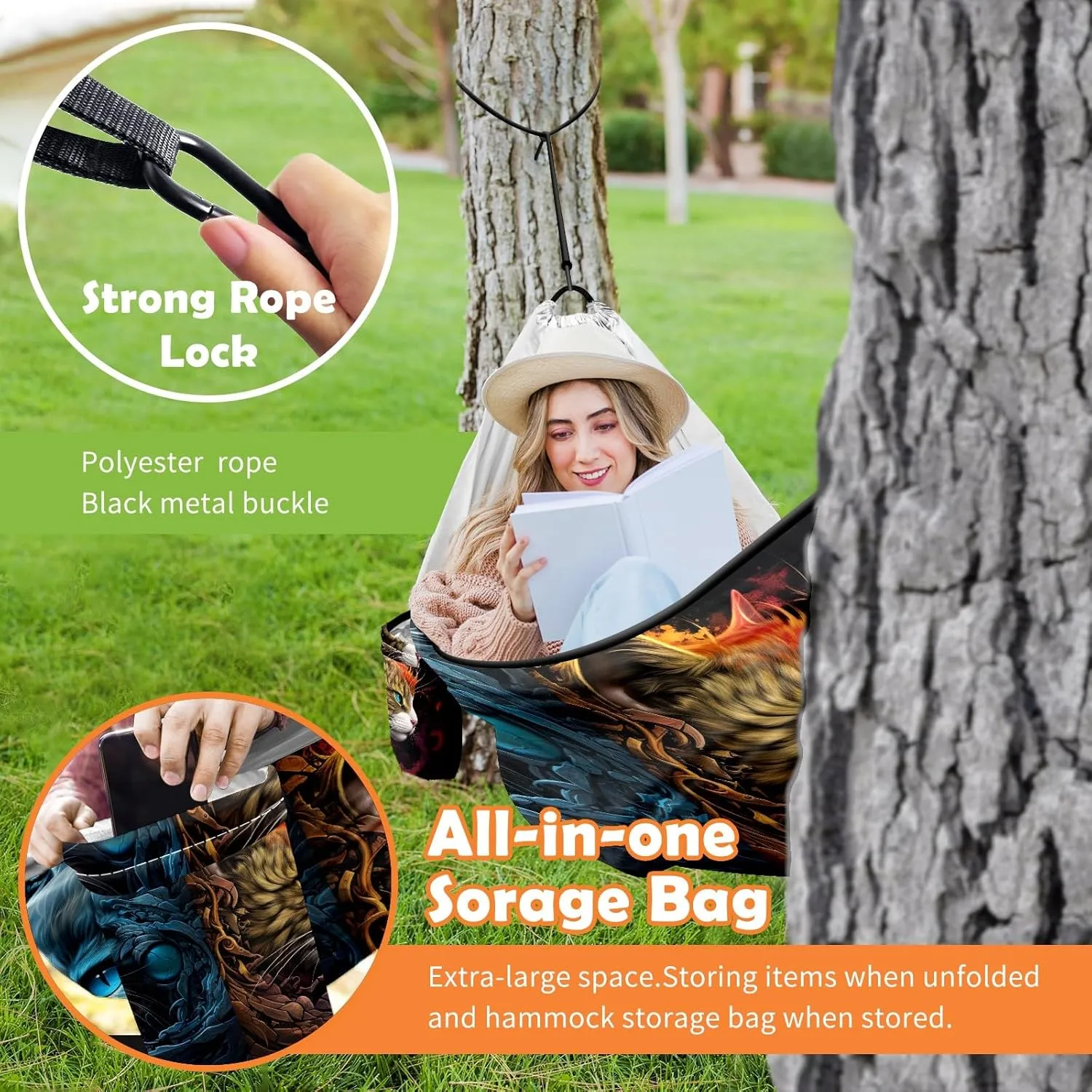 Camping Hammock Double & Single Portable Hammocks with 2 Tree Straps, Great for Hiking,Backpacking,Hunting,Outdoor,Beach,Camping, Cat (73)