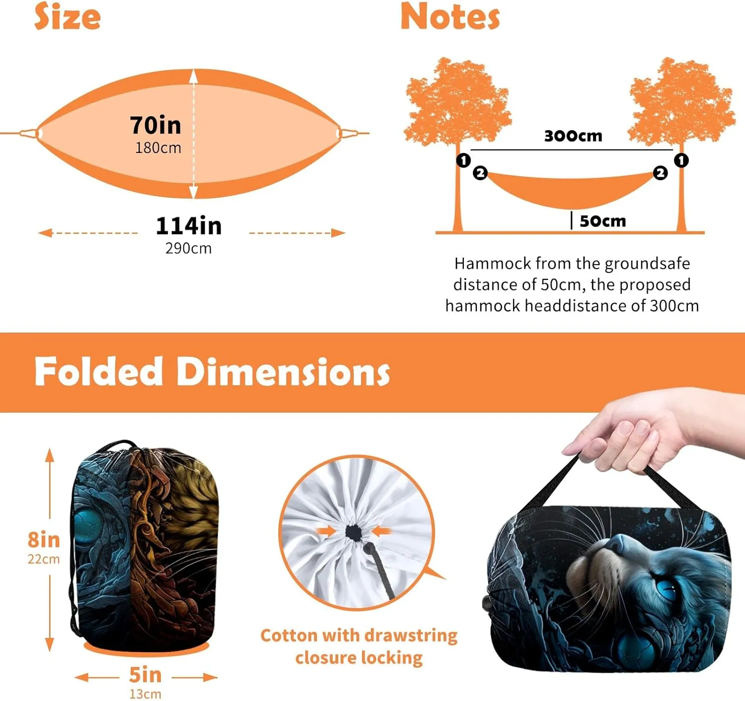 Camping Hammock Double & Single Portable Hammocks with 2 Tree Straps, Great for Hiking,Backpacking,Hunting,Outdoor,Beach,Camping, Cat (73)