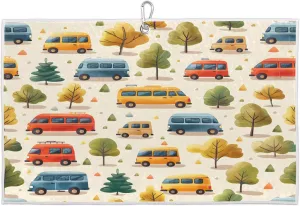 Car Tree Cartoon Golf Towel with Heavy Duty Carabiner Clip Quick Dry Ultra Absorbent Club Ball Cleaning Towel Golf Accessories for Men Women