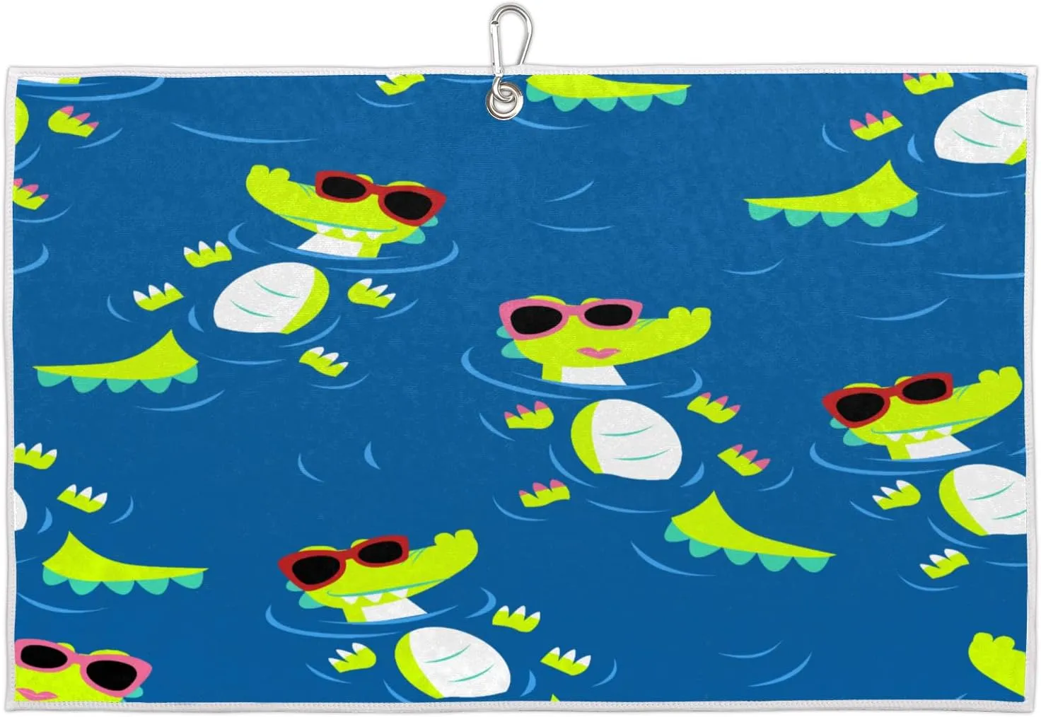 Cartoon Crocodile Swimming Golf Towel with Heavy Duty Carabiner Clip Quick Dry Ultra Absorbent Club Ball Cleaning Towel Golf Accessories for Men Women